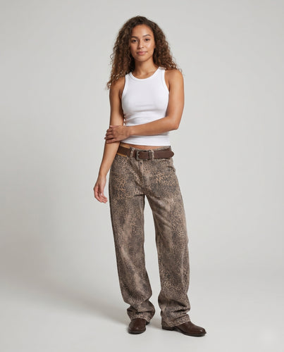 Damen Weite Leopard-Jeans im modischen Schnitt R&B