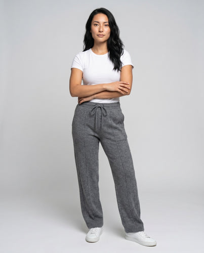 Damen Bequeme Grobstrickhose mit elastischem Bund und Knopfdetails R&B