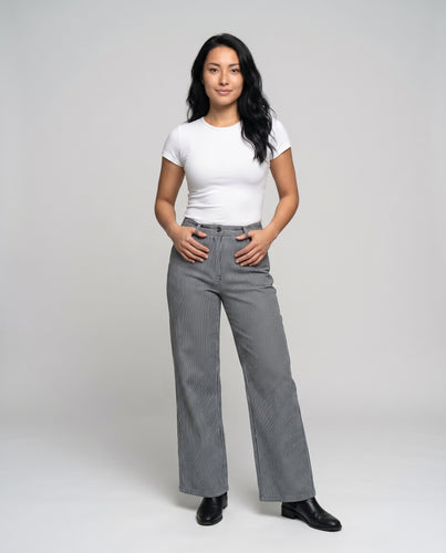 Damen Bequeme und moderne High-Waist-Hose mit Streifenmuster R&B