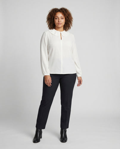 Damen Elegante Bluse mit hohem Kragen und schmalem Schnitt R&B