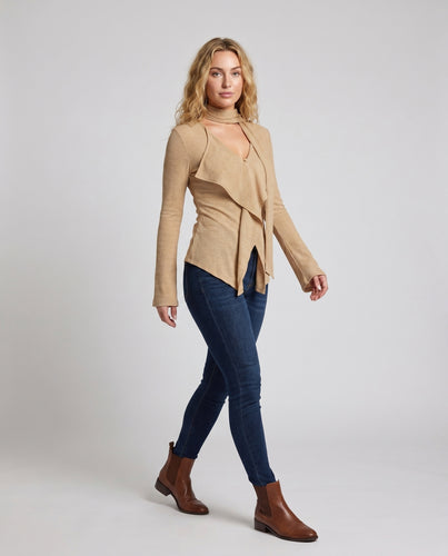 Damen Elegante und lässige Wickeljacke mit asymmetrischem Design und fließenden Ärmeln R&B
