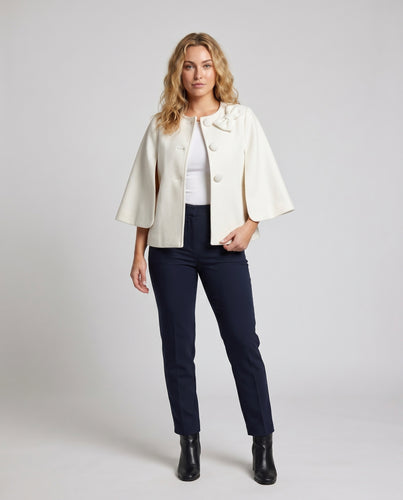 Damen elegante und luftig geschnittene Cape-Jacke mit Knopfdetails R&B