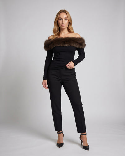 Damen Elegantes Oberteil mit abnehmbarer Kunstpelzkragen R&B