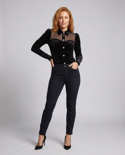 Damen Elegantes Oberteil mit transparenten Einsätzen und Rüschen R&B