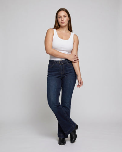 Damen Jeans mit weitem Bein und verstellbarem Gürtel R&B