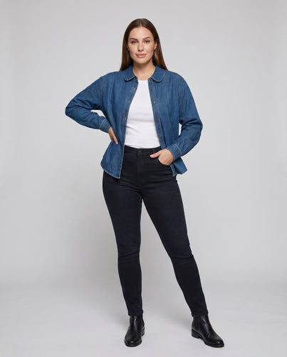 Damen Jeanshemd mit klassischem Kragen und knöpfbarem Vorderteil R&B
