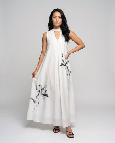 Damen Maxi-Kleid mit floralem Design und eleganter Taillenschnürung R&B