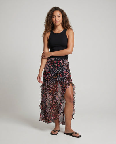 Damen Maxi-Rock mit fließendem Schnitt und floralem Design R&B