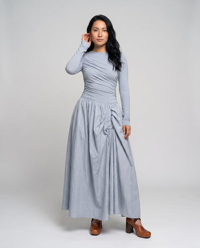 Damen Maxikleid mit raffiniertem Rüschendesign und figurbetonendem Oberteil R&B