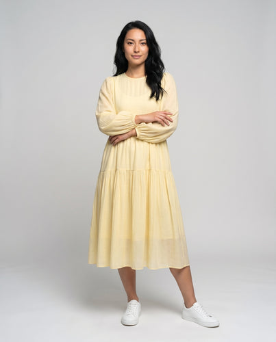 Damen Maxikleid mit voluminösen Ärmeln und eleganter Raffung R&B