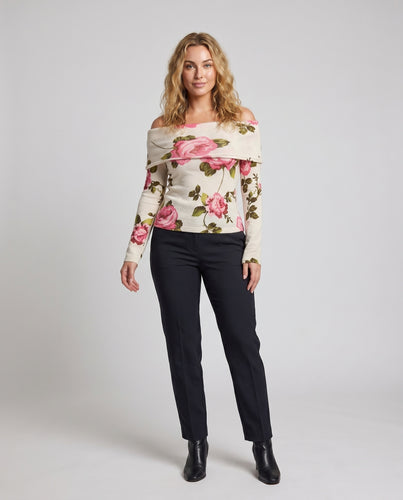 Damen Off-Shoulder Pullover mit floralem Muster R&B