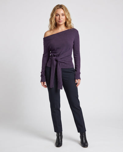 Damen Off-Shoulder Shirt mit elegantem Knoten und raffinierten Ärmelabschlüssen R&B