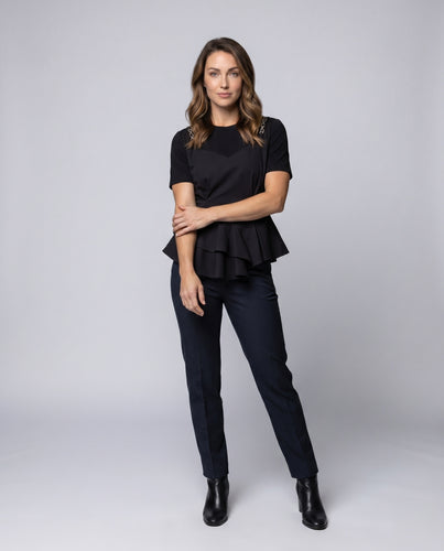 Damen Bluse mit peplum Schnitt und dekorativen Schulterriemen R&B