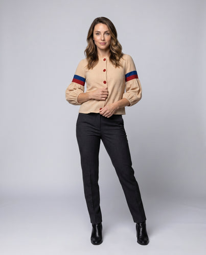 Damen Bluse mit Puffärmeln und dekorativen Knöpfen R&B