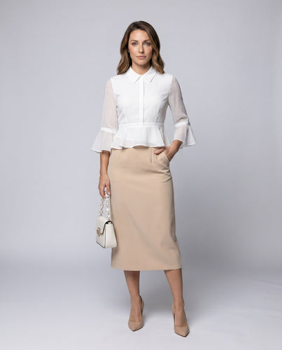 Damen Bluse mit Rüschendetails und gepufften Ärmeln R&B