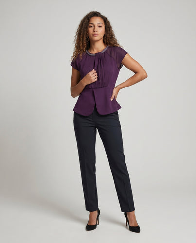 Damen Elegante Bluse mit funkelndem Kragen und figurbetontem Schnitt R&B