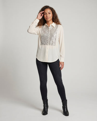 Damen elegante Bluse mit Glitzerdetails R&B