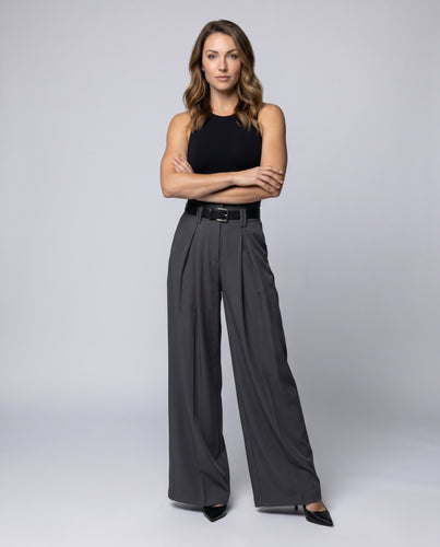 Damen Elegante High-Waist-Entriegelungshose mit Gürtel und weitem Bein R&B