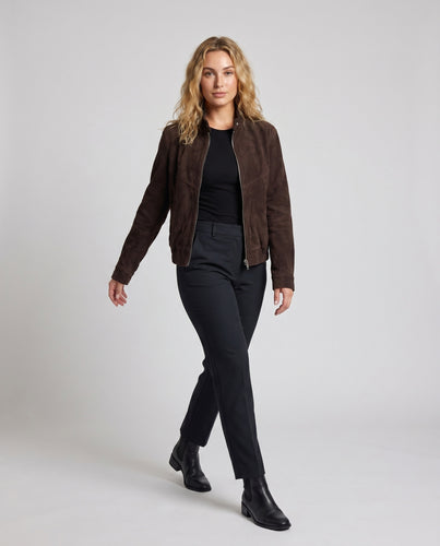 Damen elegante Wildlederjacke mit praktischen Taschen und Reißverschluss R&B