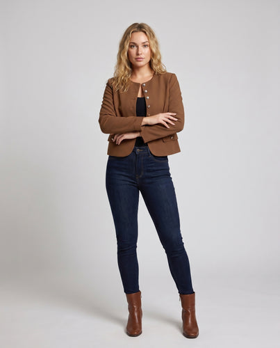 Damen Eleganter Casual-Blazer mit goldenen Knopfdetails R&B