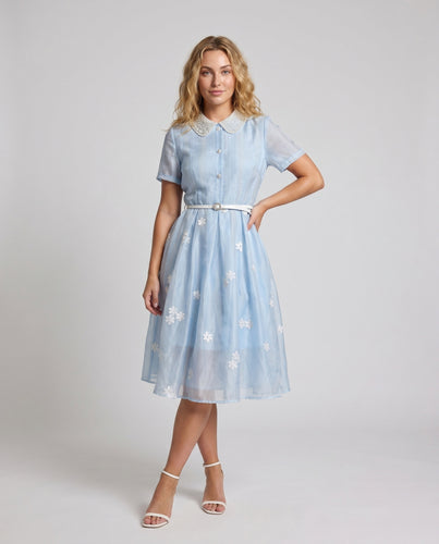 Damen Elegantes Chiffon-Kleid mit floralen Applikationen und strukturierter Passe R&B