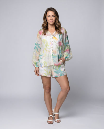 Damen Elegantes Schlafanzug-Set mit floralen Mustern und luftigen Ärmeln R&B