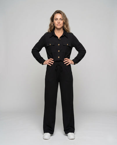 Damen Elegantes und komfortables Jumpsuit mit goldenen Knopfdetails R&B