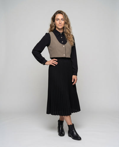 Damen Elegantes und modisches Blusenkleid mit plissierten Details R&B