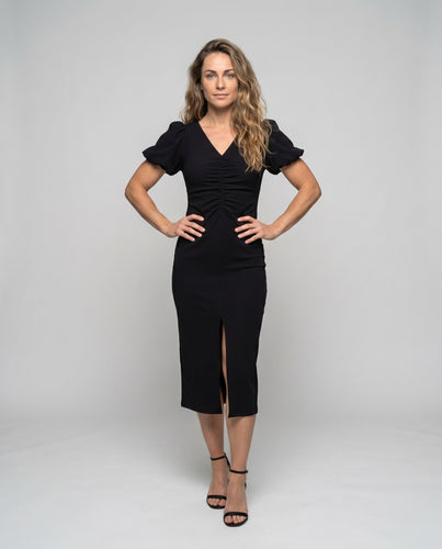 Damen Elegantes Wickelkleid mit Rüschendetails und hoher Teilung R&B