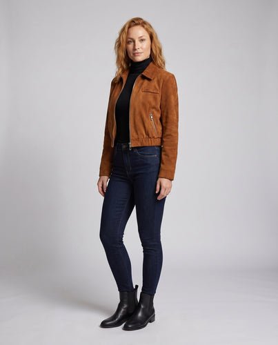 Damen Kurze Wildlederjacke mit elastischem Bündchen R&B