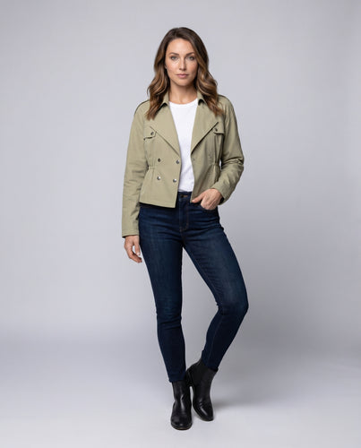 Damen Lässige Bikerjacke mit Taillenzug und praktischen Taschen R&B