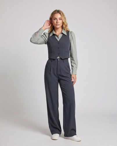 Damen lässiges Set mit taillierter Weste und elegantem Hemd R&B