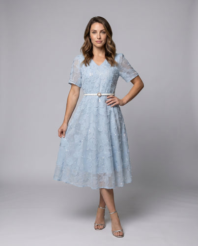 Damen Midikleid mit floralem Design und glänzenden Details R&B