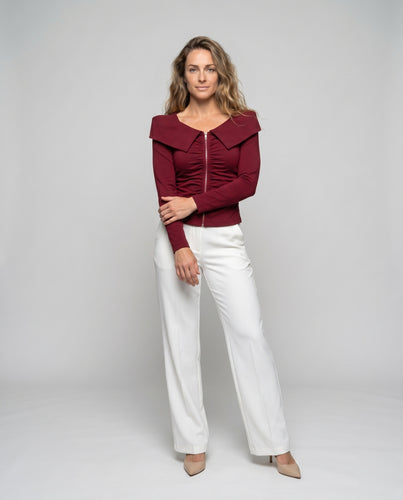 Damen Modische Bluse mit strukturiertem Kragen und Raffungen R&B