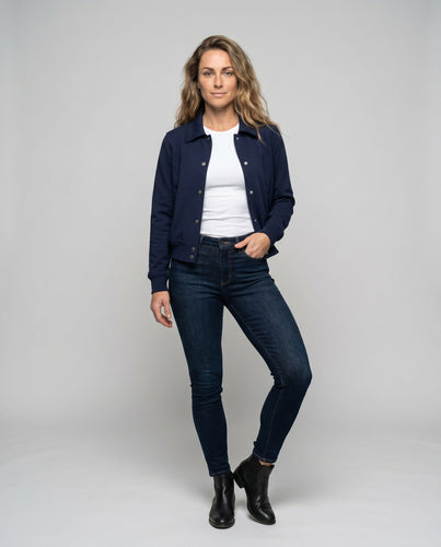 Damen Modische Bomberjacke mit stylischem Kragen und Druckknopfverschluss R&B