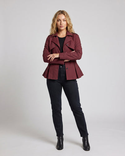 Damen Modische Trenchjacke mit asymmetrischem Schnitt und dekorativen Knöpfen R&B