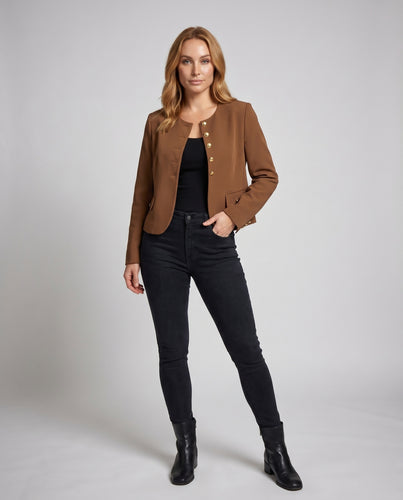 Damen Modischer Blazer mit goldenen Knopfdetails R&B