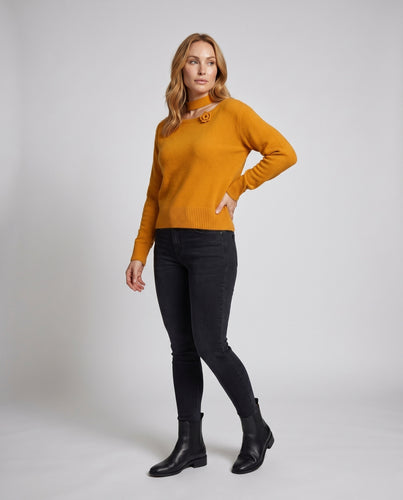 Damen Modischer Strickpullover mit schickem Ausschnitt und dekorativem Element R&B