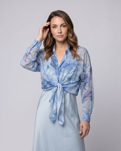 Damen Plisseebluse mit lässigem Krawattenverschluss und floralem Design R&B