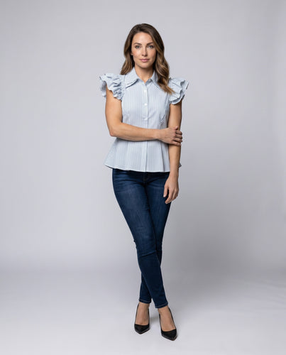 Damen Rüschenbluse mit tailliertem Schnitt und Streifenmuster R&B