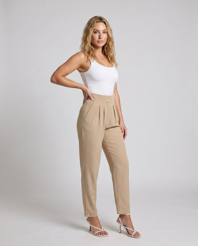 Damen elegante High-Waist Hose mit Falten und praktischen Taschen R&B