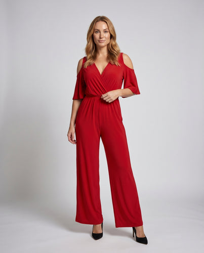Damen Eleganter Jumpsuit mit Off-Shoulder Schnitt und weitem Bein R&B