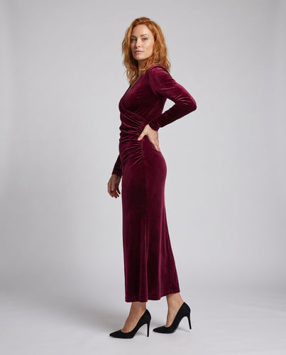 Damen Elegantes Langarm-Kleid mit Wickeldesign und taillierter Silhouette R&B