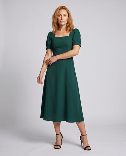 Damen Kleid mit quadratischem Ausschnitt und Puffärmeln R&B