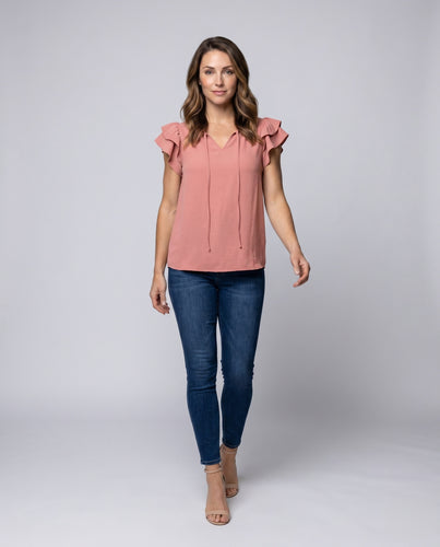 Damen lässige Bluse mit Rüschendetails und V-Ausschnitt R&B