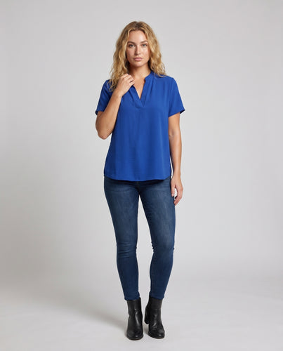 Damen lockere Blusentop mit V-Ausschnitt und Kurzarm R&B