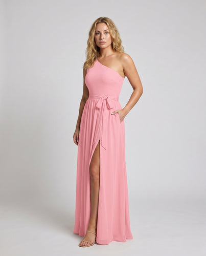 Damen Maxikleid mit asymmetrischem Ausschnitt und seitlichem Schlitz R&B