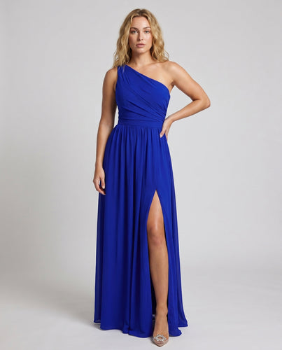 Damen Maxikleid mit asymmetrischem Ausschnitt und tiefem Schlitz R&B