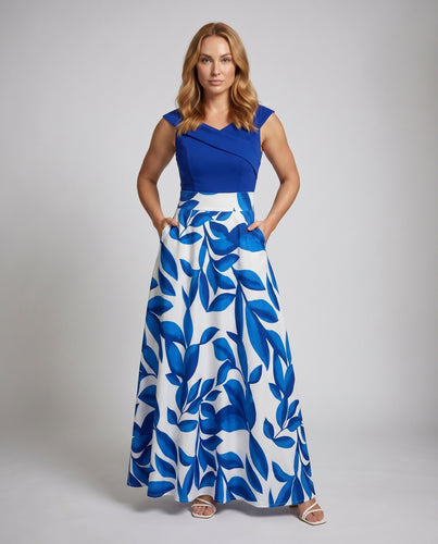 Damen Maxikleid mit floralem Druck und schulterfreiem Design R&B