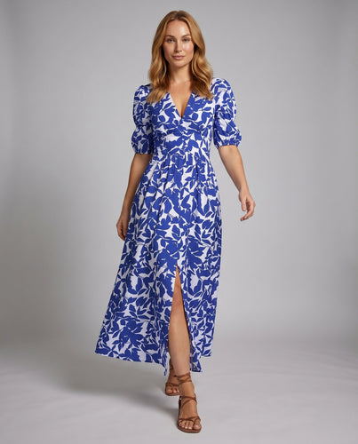 Damen Maxikleid mit floralem Muster und elegantem Schlitz R&B